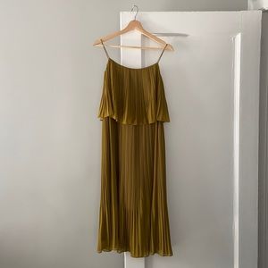 Olive Green Khaki Massimo Dutti Pleated Dress